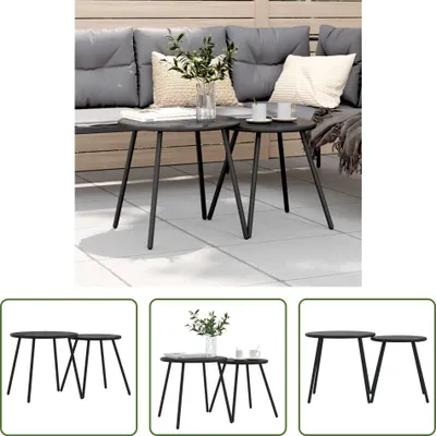 Produktbild von The Living Store Garten-Couchtisch 2 Stk. Rund Schwarz Pulverbeschichteter Stahl