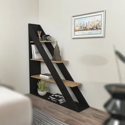 Immagine prodotto di Skye Decor, Pisagor - Nero, Rovere, Libreria, Nero, 100% PANNELLI DI PARTICELLE RIVESTITI IN MELAMMINA, 120 x 25 x 131,8 cm