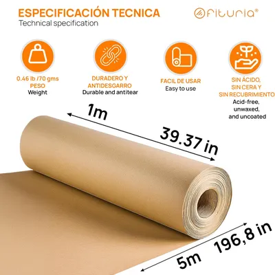 Produktbild von Kraftpapier Rolle, robustes Verpackungspapier, 1 x 5 m, zum Basteln