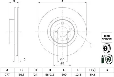 Produktbild von 2x BOSCH Bremsscheibe 0 986 479 E69 für SUBARU FORESTER (SG) FORESTER (SH) 277mm