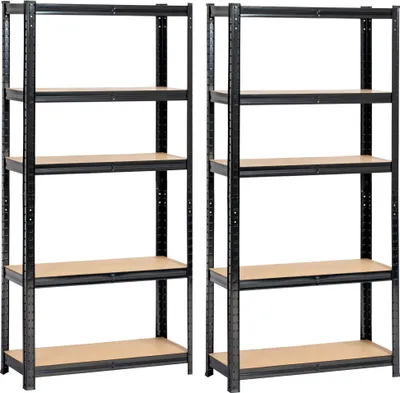 Produktbild von 2er Set Schwerlastregal Schwarz 70 cm 10 Regalböden B70xH30xT154 cm