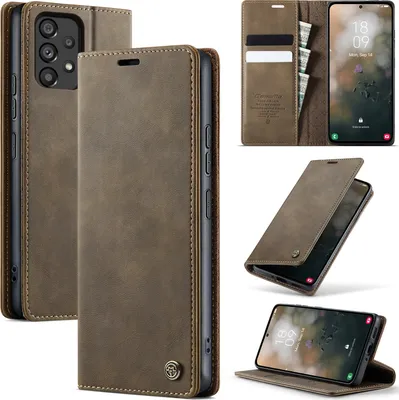 Image de Etui en cuir pour Samsung Galaxy A53 5G, protection RFID, fermeture magnétique, fentes pour cartes et fonction stand Marron