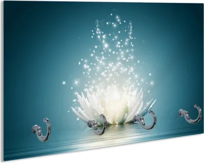Produktbild von Wallario Schlüsselbrett aus Glas, Motiv: Lotosblüte auf Wasser, 30 x 20 cm mit 4 Haken