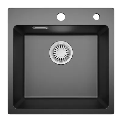 Produktbild von Granitspüle 45x45 cm Schwarz, Küchenspüle Einbauspüle mit Siphon, Sofetiy, Hitzebeständig, Kratzfest, Pflegeleicht, T4-Technologie Top-Mount