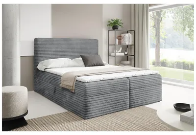 Produktbild von MEBLINI Boxspringbett mit Bettkasten - 180x220 - H3/Hellgrau Cordstoff - TALIA - Gepolstert Doppelbett mit Matratze und Topper - Polsterbett mit Stauraum - Bett mit Kopfteil - Stauraumbett