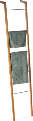 Produktbild von Relaxdays Leiterregal aus Bambus, Handtuchhalter, Dekoleiter mit 5 Sprossen, Regalleiter, HBT: 180 x 35 x 20 cm, natur