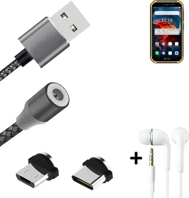 Produktbild von K-S-Trade® Hochwertiges Magnet-Lade-kabel Sync-Kabel Daten-Kabel + Kopfhörer für Ulefone Armor X7 Pro mit USB-Typ-C-Anschluss und