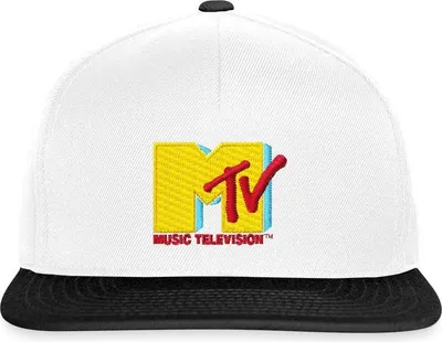 Produktbild von Spreadshirt MTV Logo Als Stick-Design Snapback Cap, One size, Weiß/Schwarz