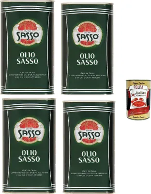 Produktbild von Sasso Olivenöl Extra Vergine, 100% Italienisch, 4 x 1 Liter, + Italian Gourmet polpa 400g