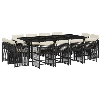 Produktbild von 13-tlg. Garten-Essgruppe mit Kissen Schwarz Poly Rattan
