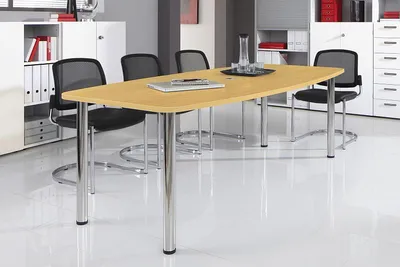 Produktbild von HAMMERBACHER Konferenztisch KT22C buche Tonnenform, Rundrohr grau, 220,0 x 83,0/103,0 x 72,0 - 74,0 cm