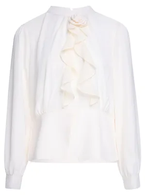 Produktbild von Weiße Damen Bluse mit Stehkragen und regulärer Passform, Größe S