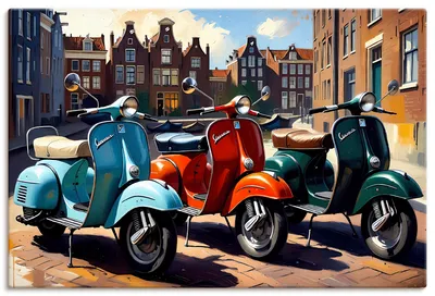 Produktbild von ARTland Leinwandbild Mit dem Motorroller nach Amsterdam Größe: 90x60 cm