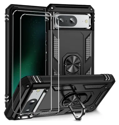 Produktbild von 2in1 Schutz Cover Set für das Google Pixel 7a besteht aus 2x 9H Glas Folie Display Schutzfolie und 1x Silikon Case Schutzhülle - Hülle in Schwarz