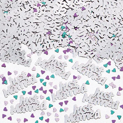 Produktbild von Amscan "Just Married" Konfetti Silber mit Herzen - Folie 14 g - INT369879