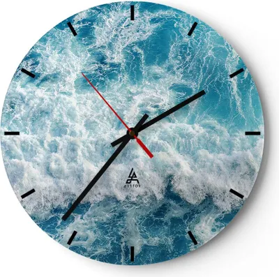 Produktbild von Wanduhr - Rund - Glasuhr - Meer Welle Ozean - 30x30cm - Schleichendes Uhrwerk - Lautlos - zum Aufhängen bereit - Dekoration Modern - Wanddekoration aus Glas - C3AR30x30-4067