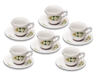 Produktbild von Thun 1794 Constance, Teetassen und Untertassen, tschechisches Porzellan, 6 Stück, Gänseblümchen, Thun