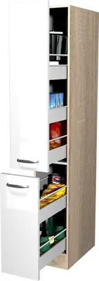 Produktbild von Apothekerschrank Küche - 30 cm breit - Hochglanz Weiß Sonoma Eiche – Valencia