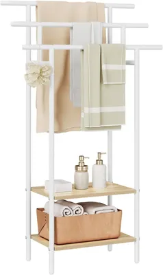 Produktbild von Handtuchständer mit 2 Ablagen mit 3 Handtuchstangen, Weiß