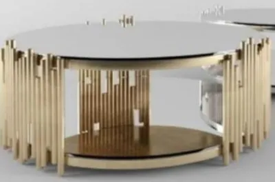 Produktbild von Casa Padrino Designer Couchtisch Gold Ø 90 x H. 45 cm - Runder Wohnzimmertisch mit Glasplatten - Luxus Wohnzimmer Möbel