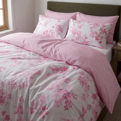 Produktbild von Bettbezug Bettwäsche - 140 x 200 cm - Baumwolle - Rosa Blumenmuster - Mit Kissenbezug 65 x 65 cm