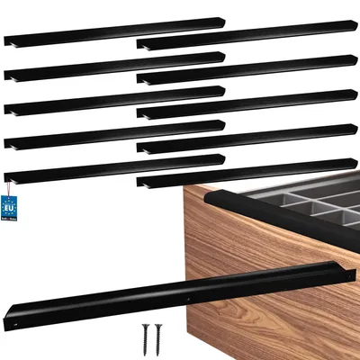 Image de KOTARBAU® Lot de 10 poignées de meubles, poignées d'armoire 436 mm, noir mat ZnAl, poignées à visser par l'arrière, poignées de chant, poignées de tiroir, cuisine moderne