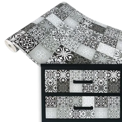 Produktbild von Klebefolie Möbel 45x100 cm - Fliesen Schwarzweiß - Selbstklebende Möbelfolie in Deko-Stil - Folie für Möbel ideal zum Renovieren von Schränken, Türen und Arbeitsplatten
