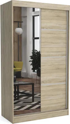 Produktbild von Brent - Kleiderschrank mit Spiegel Tom, Schlafzimmerschrank mit 1 Kleiderstange und Einlegeböden für Kleidung, 120x215x60 cm, Sonoma Eiche