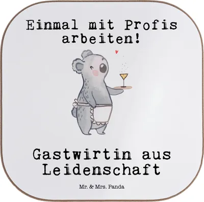 Produktbild von Mr. & Mrs. Panda Tassenuntersetzer Gastwirtin Leidenschaft - Weiß - Geschenk, bieruntersetzer, Spruch, Bar, Tischuntersetzer, Coaster, Kneipe, weinglasuntersetzer