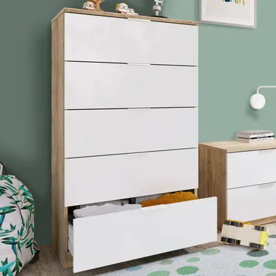 Image de Armenia - Commode, 60x40x110h cm Chêne Brun, 5 Tiroirs