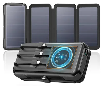Produktbild von A ADDTOP Solar Power Bank, 16000mAh Wireless PowerBank mit 3 Kabelns