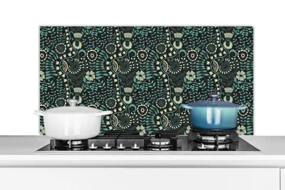 Obrázok produktu pre MuchoWow® Splashback Kuchyňa - Kuchynský backsplash - Ochrana steny pre sporák a drez Kvety - Modrá - Vzor 100x50cm Alu-Dibond (alternatíva k