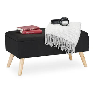 Produktbild von Relaxdays Sitzbank, gepolstert mit Stauraum, Leinen-Optik Stoff, Eukalyptusholz & MDF, modern, für Flur, Kinder- & Wohnzimmer, ca. 39.5x79.5x39.5 cm (HxBxT), ca. 120 kg, ca. 40 L