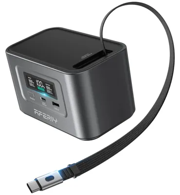 Zdjęcie produktu dla Nano100 – przenośna stacja zasilająca – 100 W, 99,2 Wh – akumulator LiFePO4 >3500 mAh – pełne naładowanie w 1,5 godziny – teleskopowy kabel USB-C – wtyczka UE