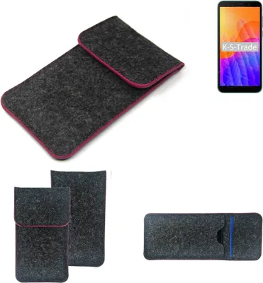 Produktbild von K-S-Trade Handy Schutz Hülle kompatibel mit Huawei Y5p Schutzhülle Handyhülle Filztasche Pouch Tasche Case Sleeve Filzhülle dunkelgrau rosa Rand