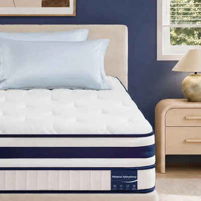 Zdjęcie produktu dla Materac 90x200 30 cm zintegrowany topper, 7‑strefowy materac kieszeniowy sprężynowy H3/H4