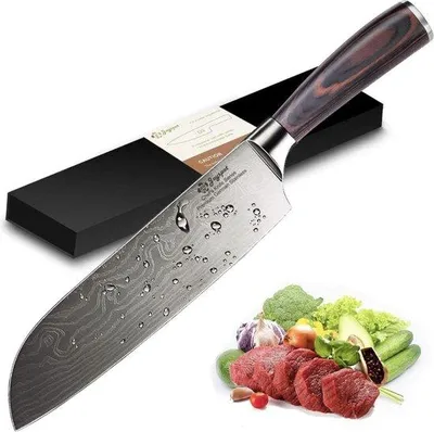 Produktbild von Kochmesser, japanisches Santokumesser, hochkarbonisiertes Stahlkochmesser Gescheftet mit ergonomischem Griff, ideal für Hausgebrauch