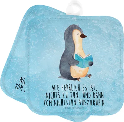 Produktbild von Mr. & Mrs. Panda Topflappen Pinguin Buch - Eisblau - Geschenk, Ferien, Urlaub, Topflappenset, Ofenlappen, Set, Topfuntersetzer, topfhalter