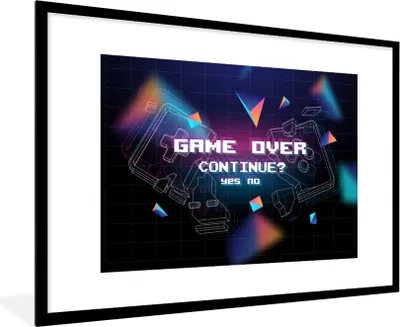 Produktbild von MuchoWow® Gerahmtes Poster Spiele - Arcade - Game Over - Schwarz - Blau - Spiele 90x60 cm - Poster mit Schwarzem Bilderrahmen Wandposter Rahmen Foto Bilder - Wanddekoration - Fotos