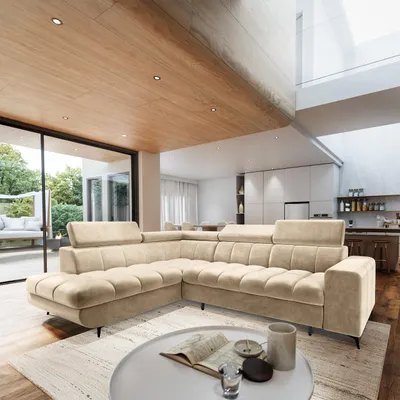 Produktbild von Masseno Ecksofa MORIVA L-S mit Schlaffunktion L-Form, Sofa mit Bettkasten, Wohnzimmersofa, Couch, Soffa, Bettsofa, Couchgarnitur- Creme, MONOLITH 04