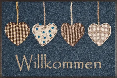 Produktbild von wash+dry Cottage Hearts, Dekorative Fußmatte, Drinnen, Rechteckig, Beige, Blau, Abbildung, Gummi