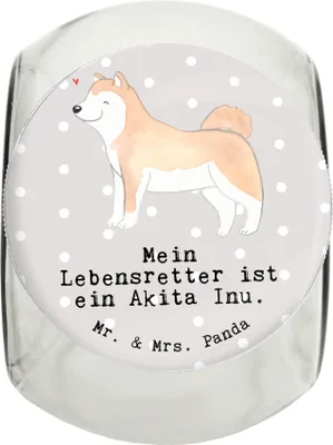 Produktbild von Mr. & Mrs. Panda Dose Akita Inu Lebensretter L 870ml - Grau Pastell - Geschenk, Vorratsglas, Leckerli, Bonbonglas, Vorratsbehälter, Snackdose