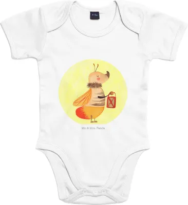 Produktbild von Mr. & Mrs. Panda Strampler Baby Glühwürmchen 12. - 18. Monat - Heather Grey - Geschenk, Liebesspruch, Leuchten, babykleidung body, Lustige Sprüche, Liebe, Heiratsantrag
