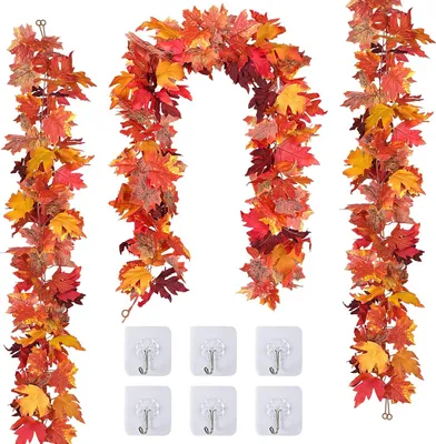 Produktbild von 3er-Pack Herbstdeko für Zuhause, Herbstblätter-Girlande, Erntedank-Dekoration für drinnen und draußen, 1,78 m/Stück, künstliche Ahornblatt-Girlande für die Herbsternte, Halloween-Party, Erntedank-Türdekor (rot)