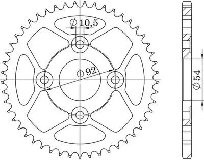 Productafbeelding van Staal kettingtandwiel Supersprox 428 - 49 tanden (zwart) RFE-835:49-BLK | Binnenmaat 54,0 mm, buitenmaat 92,0 mm, 4 gaten
