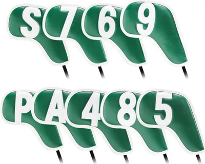 Immagine prodotto di INF Copri Mazze da Golf Ricamati Premium, Set da 9 Pezzi, Finto cuoio Verde