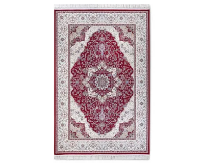 Zdjęcie produktu dla Dywan tradycyjny do salonu 190x285cm, klasyczny czerwono kremowy z frędzlami