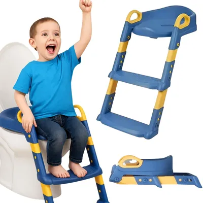 Produktbild von Kinder Toilettenaufsatz blau mit Stufen klappbare Konstruktion rutschfeste Elemente ergonomischer Sitzkomfort