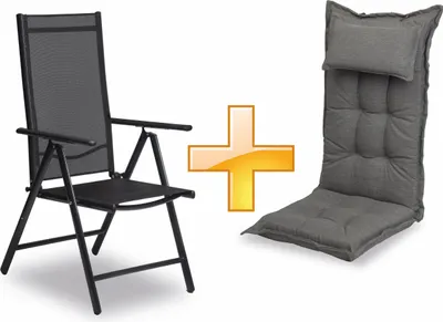 Produktbild von sunnypillow Set Gartenstuhl und Gartenstuhlauflage Hochlehner | 120 x 50 x 9 cm Hochlehner Auflage wasserdicht UV-lichtecht |Grau