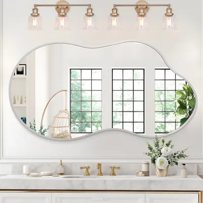 Immagine prodotto di Specchio da parete con cornice in metallo spazzolato, dimensioni 55 x 100 cm, colore argento